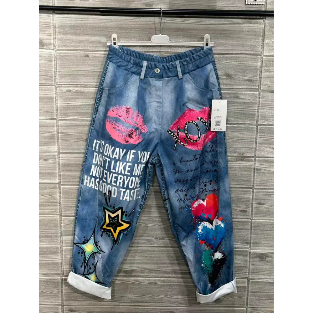 L511 Loowie XOXO Pop Art Printed Jeans One Size - Picture 3 of 4